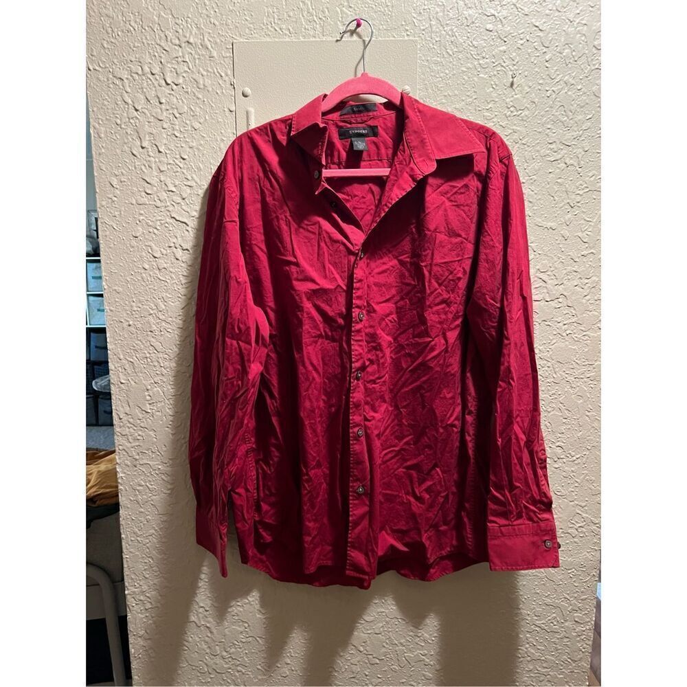 Express Stretch Red Button Up Shirt Mens Size XL